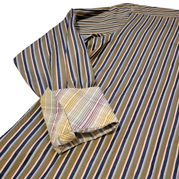 Robert Graham Men's 2XL Flip Cuff Button Down Embroidered Stripe Shirt Collar - Picture 3 of 13